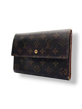 Louis Vuitton Monogram Trifold Wallet Brown Leather LV All Over Print Flap Snap